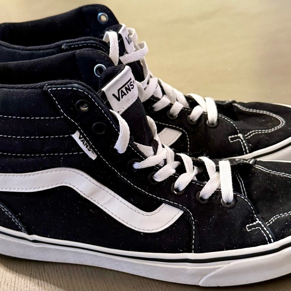Vans Shoes - Vans Sk8-Hi Tempered Black White High Top Sneakers Womens Size 10 Skate Shoes
